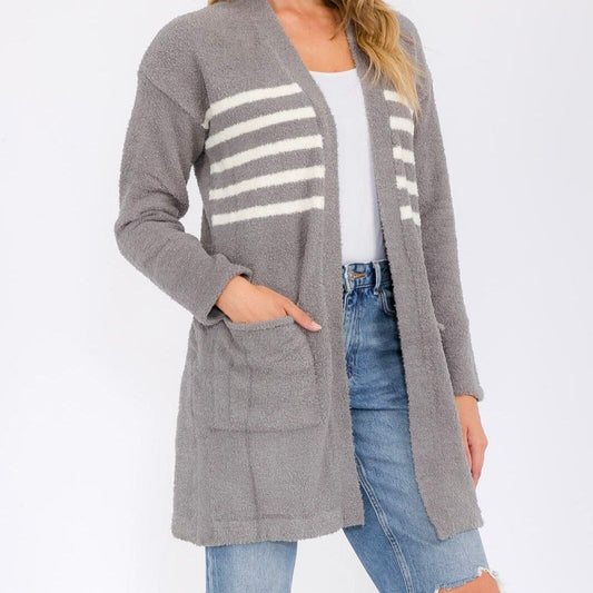 Ana open front stripes pockets cardigan