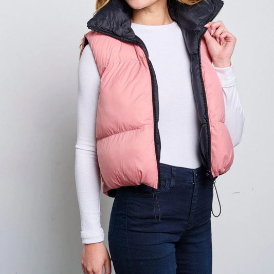 Lesly zip up front pockets puffer reversible vest